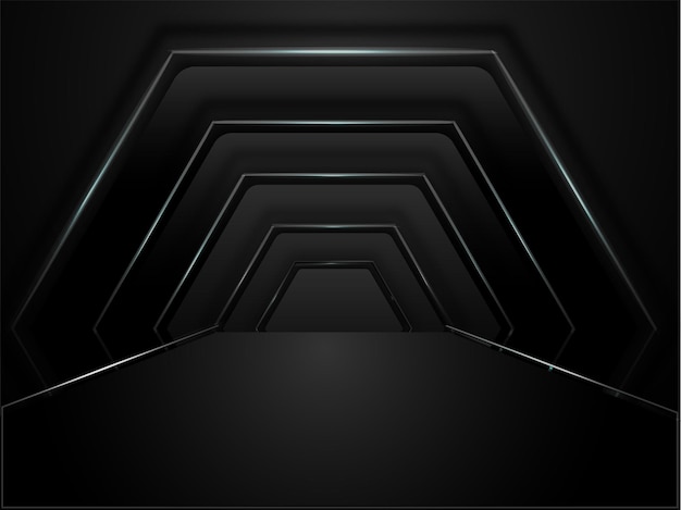 Abstract geometric hexagon tunnel background in black color.