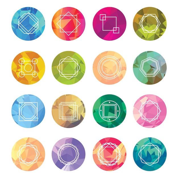 Abstract geometric labels set with logo icons