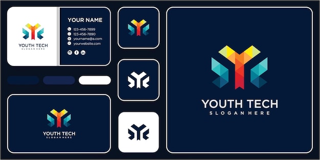 Абстрактные геометрические буквы Y векторный логотип. буква Y tech концепция дизайна логотипа с визитной карточкой