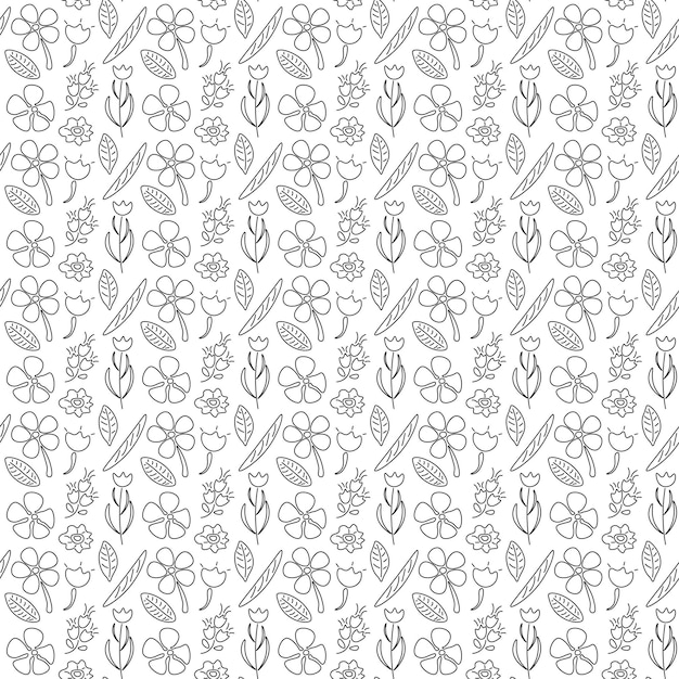 Abstract geometric line seamless pattern graphic stripes drawing plant leaf flower black and white