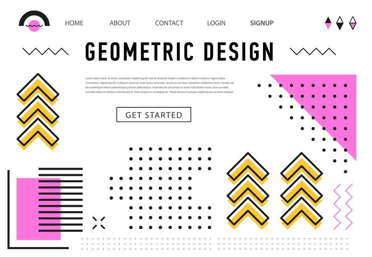 Vector abstract geometric memphis landing page template