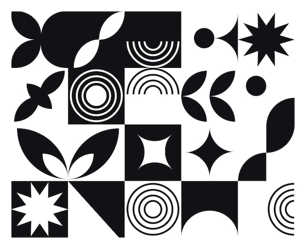 Abstract geometric mural black and white background in bauhaus style