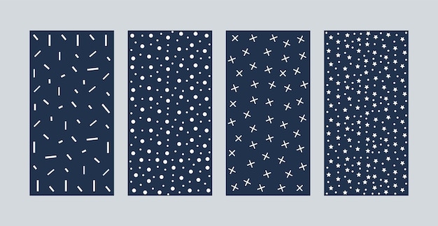 Vector abstract geometric patterns set on dark blue background dots stars forms vector illustration