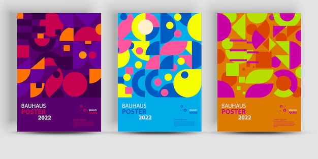 Abstract geometric posters. Bauhaus geometric backgrounds. Contemporary mosaic banners vector set