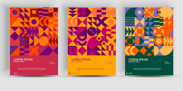 Abstract geometric posters. Bauhaus geometric backgrounds. Contemporary mosaic banners vector set