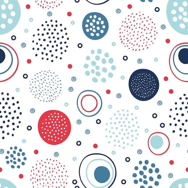 Vector abstract geometric seamless pattern with colorful circles and dots