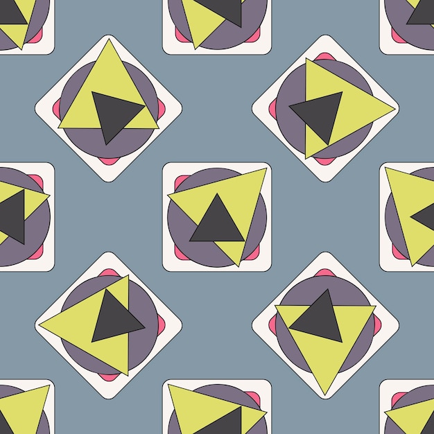 Vector abstract geometric seamless pattern with triangles, circles, squares.