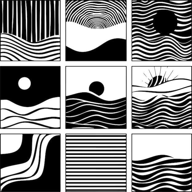 Vector abstract geometric shape line art silhouette black and white vector illustration