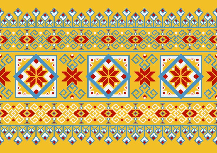 abstract geometric shape seamless pattern background yellow red and blue colors