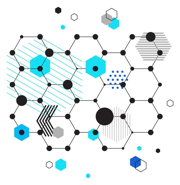ベクトル 抽象的な幾何学的形状と六角形のグリッド テクノロジーメッシュ