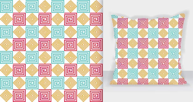 Vector abstract geometric square lines pattern with pillow mockup