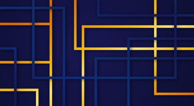 Abstract Geometric Square Stripes Lines Papercut Background with Dark Blue and Gold Colors Realistic