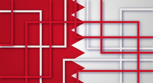 Linee geometriche astratte a strisce quadrate papercut sullo sfondo con la bandiera del bahrain