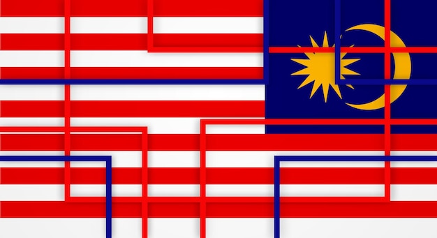 Abstract Geometric Square Stripes Lines Papercut Background with Flag of Malaysia