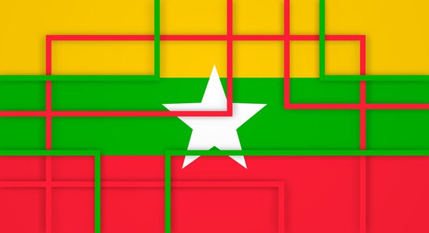 Abstract Geometric Square Stripes Lines Papercut Background with Flag of Myanmar