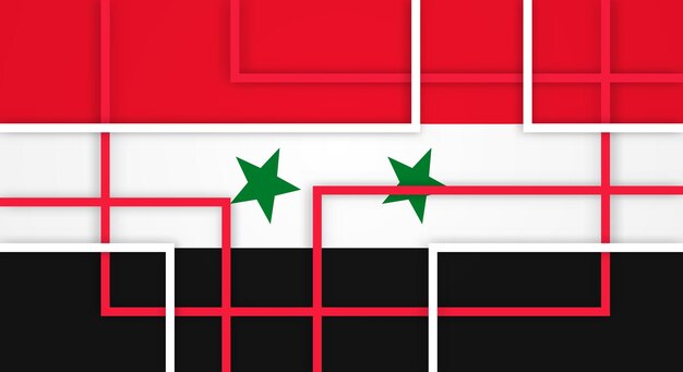 Vettore linee geometriche astratte a strisce quadrate papercut sullo sfondo con la bandiera della siria