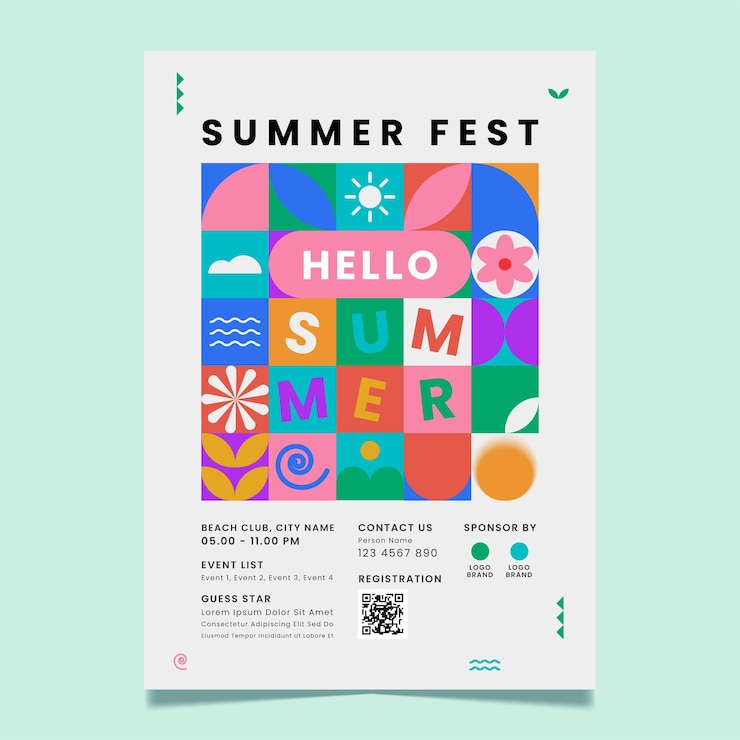Vector abstract geometric summer fest poster