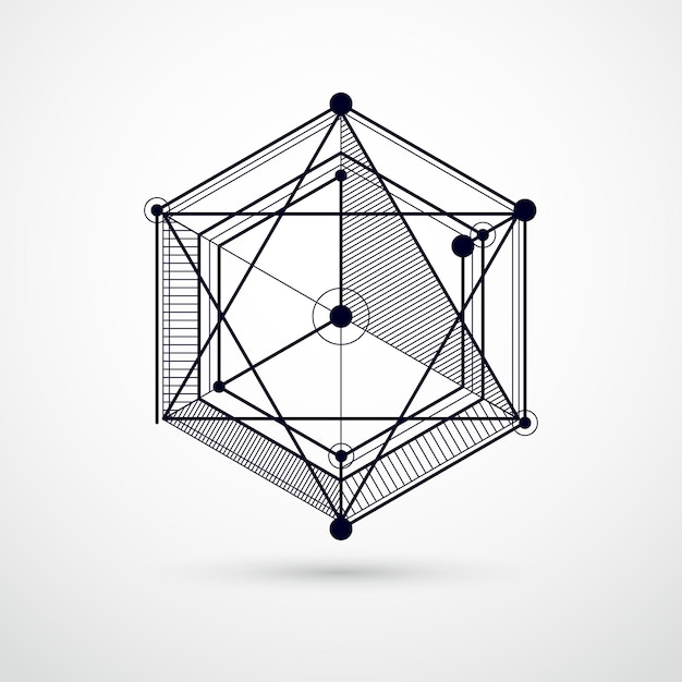 Vettore fondo bianco e nero di vettore geometrico astratto con i cubi e altri elementi. composizione di cubi, esagoni, quadrati, rettangoli ed elementi astratti. sfondo perfetto per i tuoi disegni