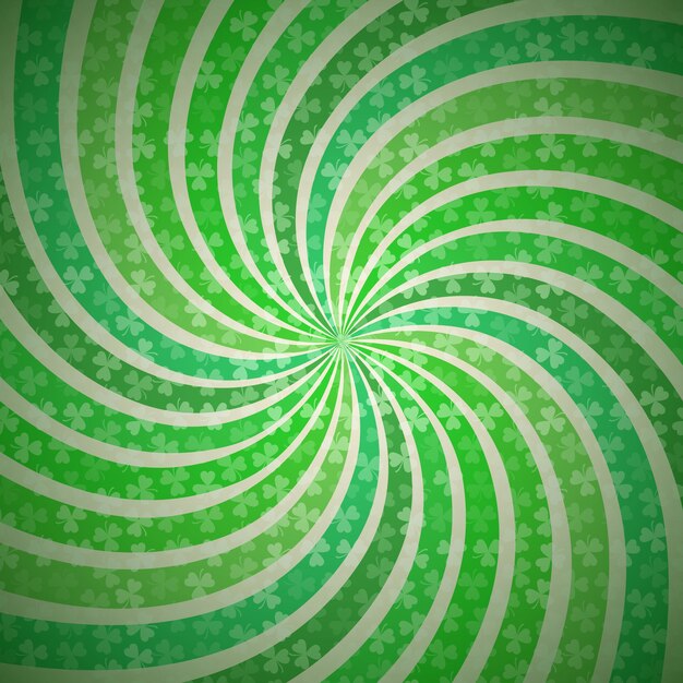 Vector abstract geometric vintage green and white background with fanning spiral whirl rays in shamrock light print texture pattern for happy saint patricks day greeting card or invitation layered