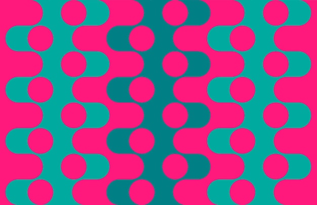 Абстрактный геометрический винтажный узор. Современный орнамент с заводными изогнутыми розовыми линиями 60-х 70-х годов