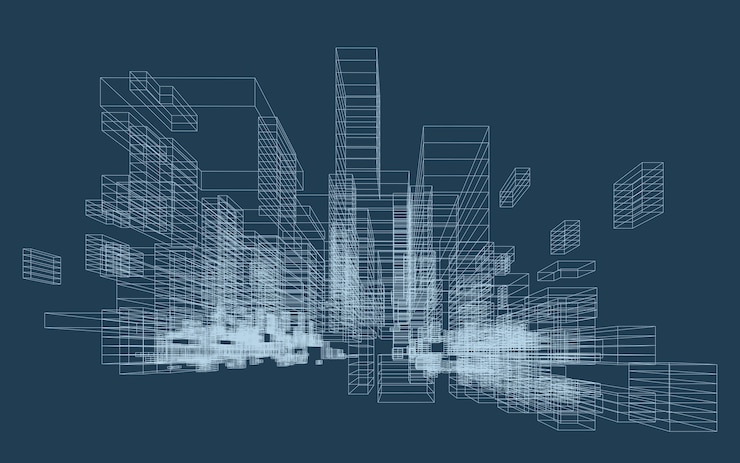 Vector abstract geometric wireframe in linear style matrix cubes pattern background