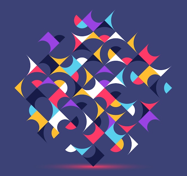 Abstract geometrisch ontwerp vector patroon samenstelling, kleurrijke jaren 70 retro stijl sjabloon kunst, creatieve elegante achtergrond, modulaire abstractie.