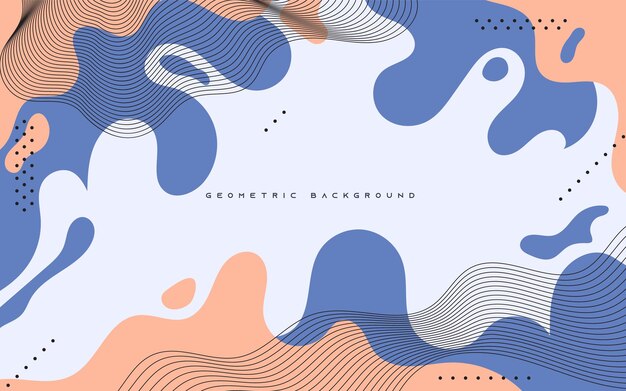Abstract Geometrische Memphis achtergrond blauwe en oranje golvende vorm