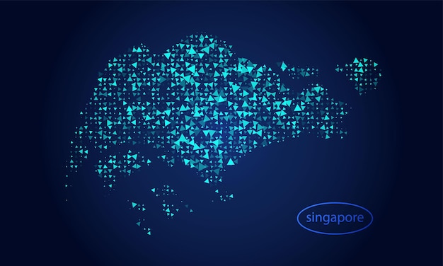シンガポールの地図と暗い背景の抽象的な幾何学三角形ハーフトーン
