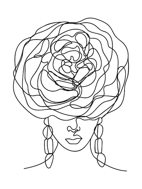 Abstract gezicht met bloemen. Lijntekening. Mode print.- Vectorillustratie.