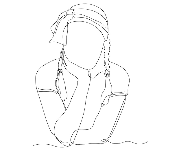 Abstract girl without a face sitting and thinking ideas Continuous drawing in one line