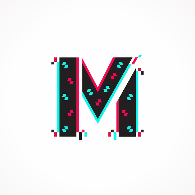 Vector abstract glitch effect corporate identity letter m logo design