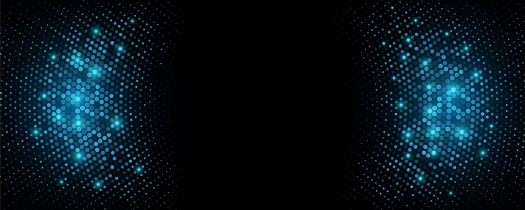 Vector abstract glittering blue halftone on black background light effect of glowing dots vector illustration