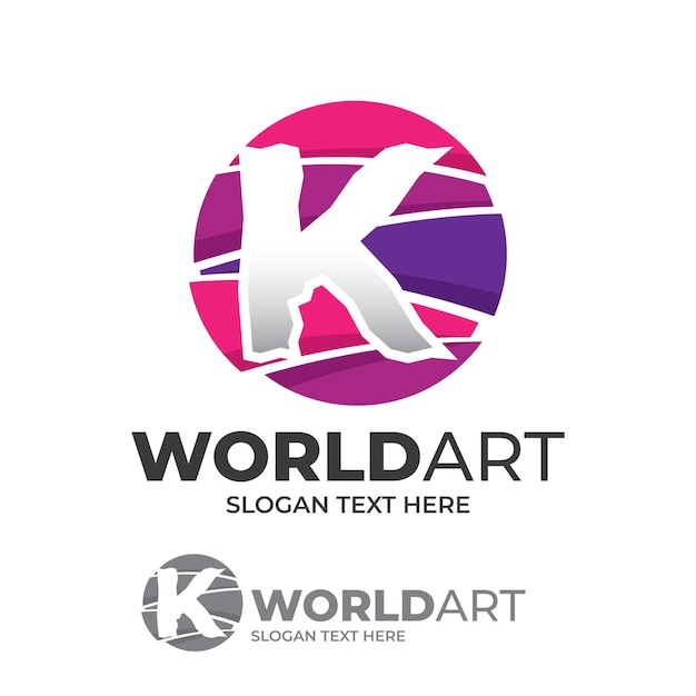 Abstract globe letter K logo design template Globe art icon logo circle with swirl colorful style