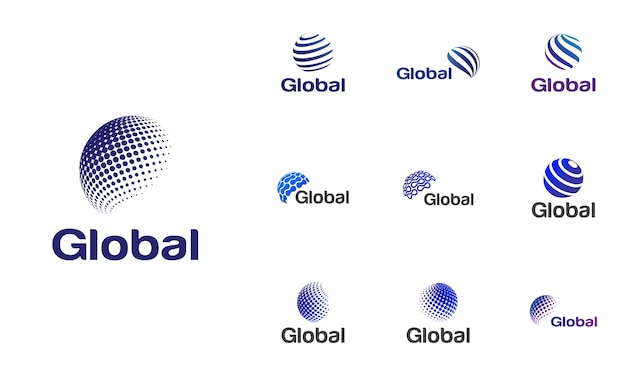 Vettore insieme di progettazione di logo del globo astratto