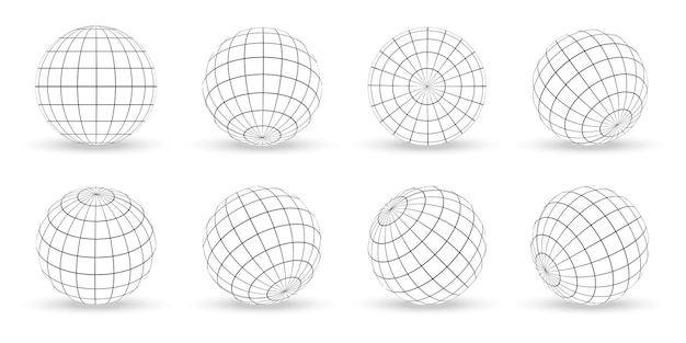 Abstract globe sphere collection Line globe planet with shadow