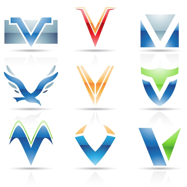 Abstract Glossy Icons Based on the Letter V