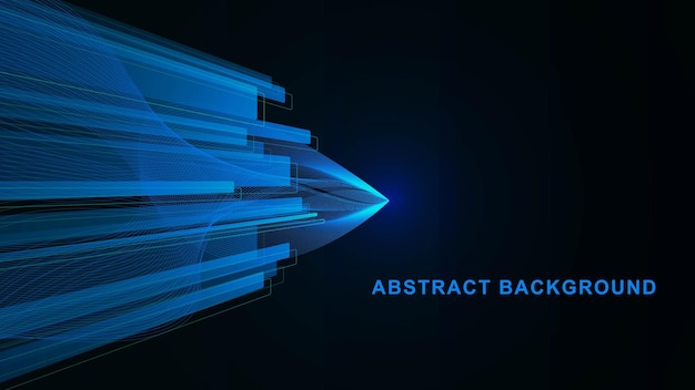 Abstract glowing blue straight lines and wave for futuristic technology background design concept