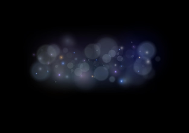 Bokeh incandescente astratto illumina il bagliore dello sfondo di natale brilla l'effetto della luce della polvere di png bianco vettore