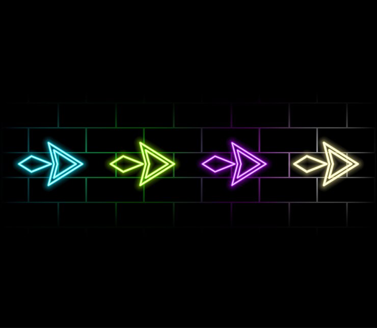 Vector abstract glowing neon directional arrow icon illustration background