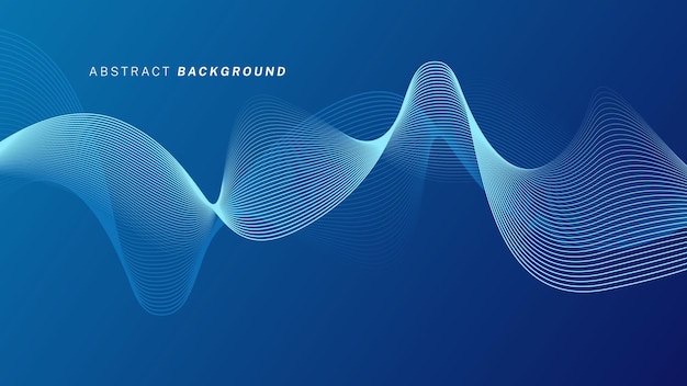 어두운 파란색 배경에 추상적인 반이는 파동선 역동적 현대 파동선 미래 기술