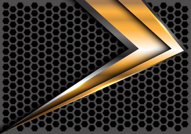 Vector abstract gold arrow speed on dark gray hexagon mesh