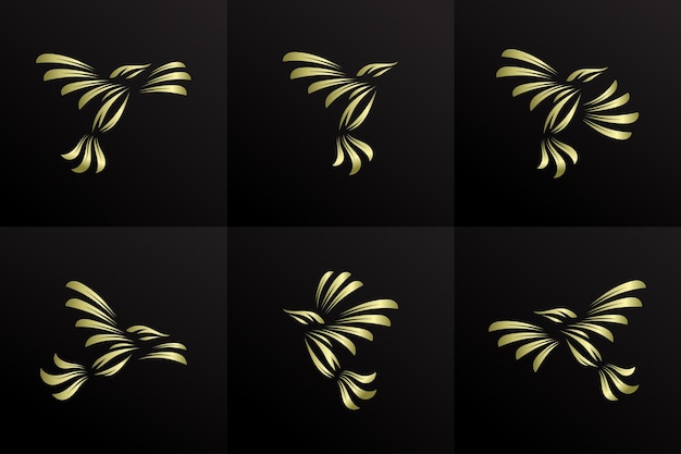 Abstract gold bird logo icon set template