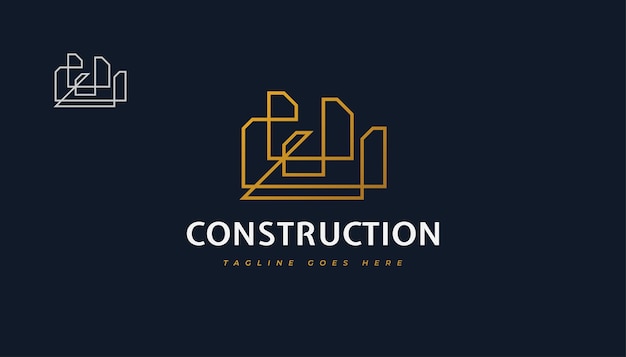 Abstract Gold Construction Logo Design with Line Style. Construction, Architecture or Building Logo Design