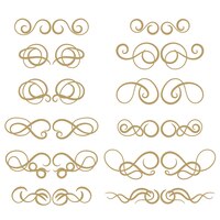 Vector abstract gold curly design element set isolated on white background dividers in retro style