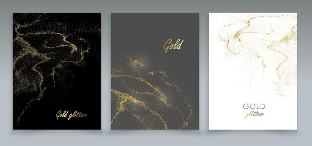 Abstract gold design element with glitter effect on dark background for greeting card and disqount voucher.