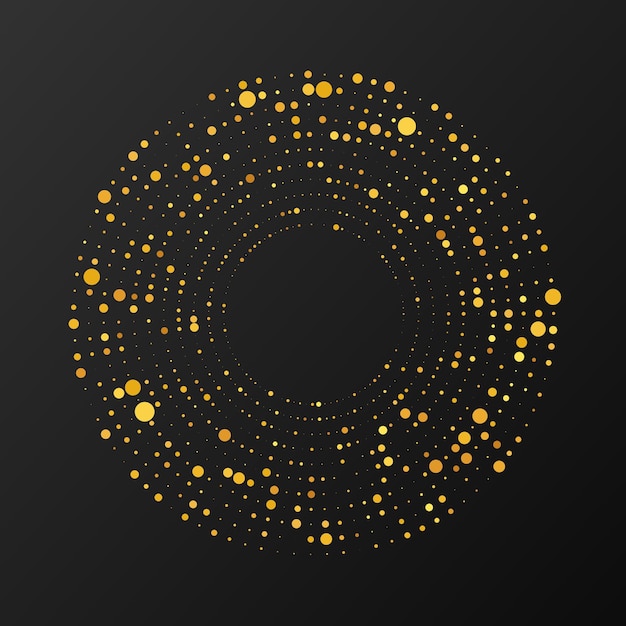 抽象的な金色に輝くハーフトーンの点線の背景円の形でゴールドのキラキラパターン円のハーフトーンドットベクトル図