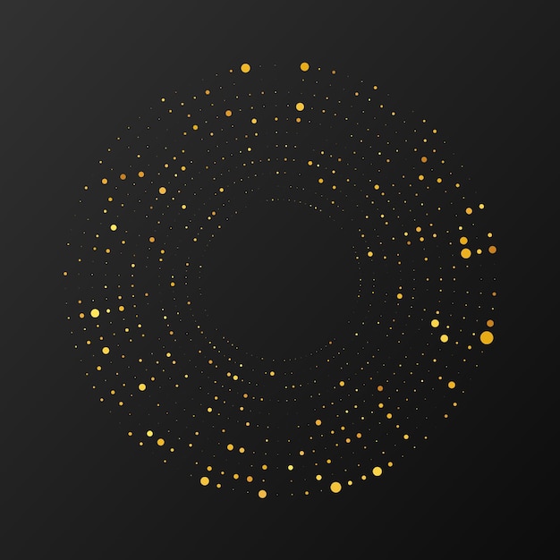 Абстрактный золотой светящийся полутоновый пунктирный фон Золотой блеск в форме круга Круговые полутоновые точки Векторная иллюстрация