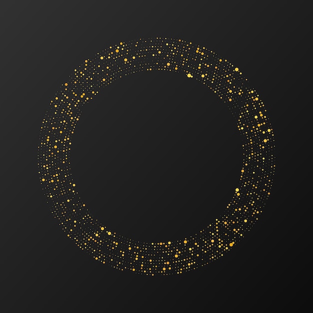 Vettore sfondo punteggiato semitono luminoso oro astratto motivo glitter oro in forma circolare punti mezzitoni cerchio illustrazione vettoriale