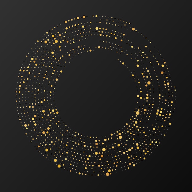 Abstract gold glowing halftone dotted background Gold glitter pattern in circle form Circle halftone dots Vector illustration