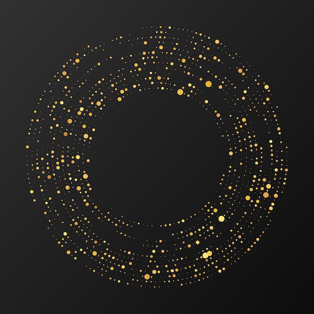 Абстрактный золотой светящийся полутоновый пунктирный фон Золотой блестящий узор в форме круга Круглые полутоновые точки Векторная иллюстрация